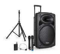 Ibiza Sound Enceinte Sono Portable 15" 800W Batterie Bluetooth Karaoké 3 Micros VHF Main Tête, Support PIED