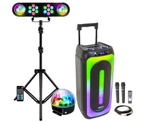 IBIZA Sound Light - Pack Lumière avec portique DJ + 1 Enceinte Sono 1000w MAGIC-SOUND1000 2 micros sans Fil- Bluetooth USB - idéal pour Vos soirées Anniversaires Salle des fête Fiesta