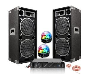 IBIZA Sound Light - Pack Sono 2480W Total - 2 Enceintes STAR210 1000W PMPO - 1 ampli 2x480W AMP300-MKII - 2 Jeux de Lumière Astro