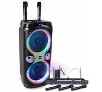 Ibiza Sound - Pack Enceinte Karaoké TWS Columba-Karaoke 1000W USB Bluetooth - 4 Micros sans Fil VHF et Filaires - Soirée Anniversaire