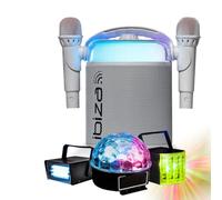 Ibiza Sound - Pack Karaoké Enceinte Bluetooth sans Fil Portable KARAHOME-WH 120W USB SD 2 micros - 3 Jeux Lumières Astro Derby Strobo Fête