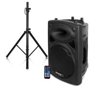 Ibiza Sound PM-SLK-15A-TWS-PIED Enceinte amplifiée 800W 15 Pouces Bluetooth USB SD TWS DJ Sono Mobile Noir + Pied
