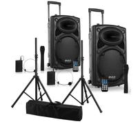 Ibiza Sound PORT15 Système Actif Batterie 1600W 2x800W VHF Bluetooth USB Karaoké DJ Sonorisation Mobile + Pieds