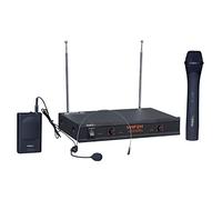 Ibiza - Système de microphone VHF 2 canaux 203.5 & 207.5MHz - 1 micro portatif + 1 micro casque - Noir