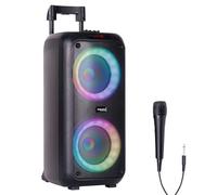Ibiza - VENUS600 - Enceinte portable sur batterie de 2x8”/20 cm et 600W avec effet lumineux sur la façade avant et micro filaire - Bluetooth, USB, microSD, AUX et MIC - Noir