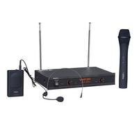 Ibiza - Système de microphone VHF 2 canaux 203.5 & 207.5MHz - 1 micro portatif + 1 micro casque - Noir