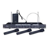 Ibiza Système de micro VHF VHF4 – 4 canaux, 3 micros à main + 1 micro de tête, récepteur – Noir
