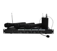 Ibiza - VHF4 - Système de Micro sans Fil avec 3 Micro Main VHF, 1 Micro de tête VHF et 1 récepteur - 4 canaux 202.1, 203.5, 205.8 & 207.5MHz - Noir