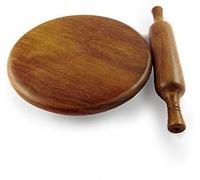 IBLAY Planche de service en bois, chapati chakla ronde, parfaite pour faire des chappati à la maison, machine à roti/chapati en bois, planche à pâtisserie et rouleau à pâtisserie (Chakla Belan) (22,9
