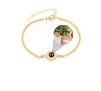 IBLUCTRY Bracelet de projection personnalisé avec image à l'intérieur - Bracelet à pendentif en cercle - Cadeau commémoratif pour femme, maman, épouse, amie, 15+4cm, Cuivre