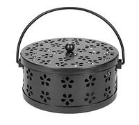 IBLUELOVER Boîte de Bobine de Moustique Portable Encensoir Support Encens Charbon Forme Creuse Florale Porte-encens Métal Vintage Brûleur d'encens avec Poignée Couvercle Brûleur à Arôme Anti-brûlure