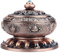 IBLUELOVER Brûle-Encens Forme Lotus Encens Encensoir Vintage Porte-encens Cône Bouddha Autel Brûleur d'Encens en Alliage Bronze Brûleur à Arôme Boîte d'Encens Artisanat Décoration Cadeaux Noël