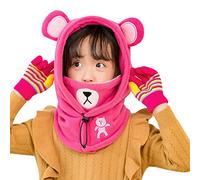 IBLUELOVER Cagoule Enfants Bébé Fille Garçon Ensemble Bonnet en Peluche Echarpe et Demi-Cagoule Chapeau Foulard Intégral Bonnet de Ski Hiver Chaud Motif Mignon Ours Balaclava Capuchon Outdoor 5-13Ans