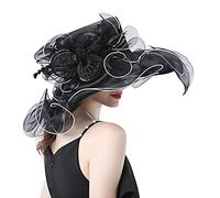 IBLUELOVER Capeline Femmes Chapeau de Mariage Chapeau Bibi Fascinator Mariée Cloche Chapeaux de Soleil Plage Visière Large Bord Organza Chapeau d'église Floral de Cérémonie Voyage Soirée