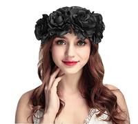 IBLUELOVER Couronne Fleur Cheveux Bohême Floral Bandeau Créative Guirlande Fleur Serre-tête Mode Coiffure Accessoires Cheveux Mariage Festival Partie Voyage Mariée Plage Garland Fille Femme Noir TU