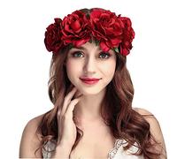 IBLUELOVER Couronne Fleur Cheveux Bohême Floral Bandeau Créative Guirlande Fleur Serre-tête Mode Coiffure Accessoires Cheveux Mariage Festival Partie Voyage Mariée Plage Garland Fille Femme,Rouge,TU