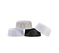 IBLUELOVER Ensemble Bonnet Musulman Homme Islamique 4Pcs - Bonnet de Prière, Chapeau Namaz Kufi en Coton Brodé - Casquette Calotte Traditionnelle Arabe - Cadeau pour Eid Ramadan