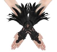 IBLUELOVER Gants de Plumes Dentelle Gants Longs Halloween Gant d'Opéra Vintage Mitaine Manchettes Gant Déguisement Gloves Cosplay Mariage Carnaval Bal Accessoire de Costume Fête Mitaine Gothique Punk