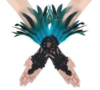 IBLUELOVER Gants de Plumes Dentelle Gants Longs Halloween Gant d'Opéra Vintage Mitaine Manchettes Gant Déguisement Gloves Cosplay Mariage Carnaval Bal Accessoire de Costume Fête Mitaine Gothique Punk