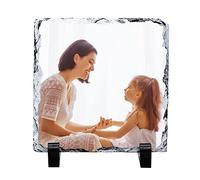IBLUELOVER Lithographie Personnalisé Photo Image Personnalisable en Pierre Ardoise Personnalisé Cadres Photo Plaque de Support DIY Décoratif Maison Mariage Cadeau Père Maman Bébé Noël Anniversaire