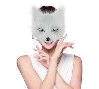 IBLUELOVER Masque de Renard Halloween Noël Fête Masque en Peluche Animal Chat Accessoires Costumes Déguisement Cosplay Masques de Renard Kabuki Demi-Visage Chat Carnaval Bal Party Banquet