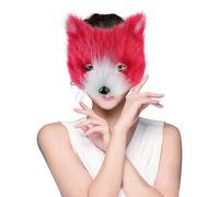 IBLUELOVER Masque de Renard Halloween Noël Fête Masque en Peluche Animal Chat Accessoires Costumes Déguisement Cosplay Masques de Renard Kabuki Demi-Visage Chat Carnaval Bal Party Banquet