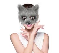 IBLUELOVER Masque de Renard Halloween Noël Fête Masque en Peluche Animal Chat Accessoires Costumes Déguisement Cosplay Masques de Renard Kabuki Demi-Visage Chat Carnaval Bal Party Banquet