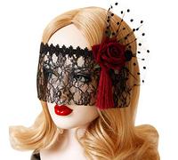 IBLUELOVER Masque Fleur en Dentelle Femme Halloween Demi-Masque Gothique Sexy Noir Voile Vintage Strass Bandeau Accessoire Costume Déguisement Soirée Carnaval Jour des Morts Coiffe Fête Noël