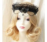 IBLUELOVER Masque Fleur en Dentelle Femme Halloween Demi-Masque Gothique Sexy Noir Voile Vintage Strass Bandeau Accessoire Costume Déguisement Soirée Carnaval Jour des Morts Coiffe Fête Noël