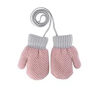 IBLUELOVER Moufles Enfant Bébé Filles Garçons Gants Hiver Gant de Ski Gants en Tricot Gloves Couleur Pure Gants Chauds Doublure Polaire Gants avec la Corde Tour du Cou Cadeau Noël 1-3 Ans,Rose b