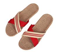 IBLUELOVER Sandales Femme Homme Pantoufle Plage en Lin Chaussons Été Chaussures Plates Antidérapage Tongs Bout Ouvert Pas Cher Slipper pour Maison Voyage Bureau Salle de Bain Piscine