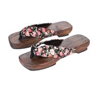 IBLUELOVER Tongs Sabots Femme Fille Pantoufles Plage Été Imprimé Floral Chaussures Géta Bois Piscine Antidérapantes Respirant Sandales Bohemia Chaussons de Salle de Bain Maison Déguisement Cosplay