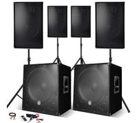 IBM Système Sonorisation Complet 4400W, 4 Enceintes, 2 Subwoofers USB/BLUETOOTH CABLE PC + Pieds, Prestations SONO DJ PA