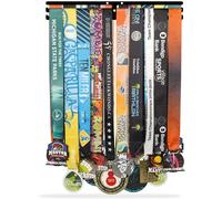 iBobbish Support Mural pour médailles de Marathon - Surface Noire Mate - Montage Mural de Plus de 40 médailles - 3 Lignes avec 3 vis - Facile à Installer et à Utiliser