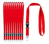 iboo 10 Lanières Tours de cou Rouge Porte badge, Cordon avec Boucle Détachable - Porte-clés avec attache clip - Porte carte de visite