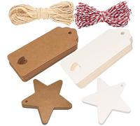 IBOPUXIU 200 Étiquettes Cadeaux, Étiquette Baptême en Papier Kraft avec 2 Cordes, 20 m de Long, Idéales pour Noël, Pâques, les Mariages, les Tampons de Bouteilles et les Étiquettes de Prix