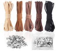 IBOPUXIU Cordon en Cuir Plat 5m x 3mm(25m Total) - 5 Couleurs pour Bricolage, Artisanat, Couture - Matériau Souple et Durable