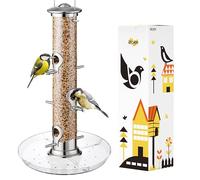 iBorn Distributeur de nourriture pour oiseaux, mangeoire pour cardinal, 6 sites d'approche, assiette 20 cm, mangeoire aluminium suspendue, alimentation pour oiseaux sauvages