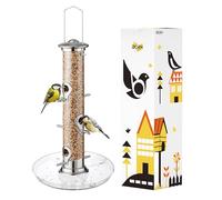 iBorn Distributeur de nourriture pour oiseaux, mangeoire pour cardinal, avec 6 sites d'approche, assiette de 20 cm, mangeoire en aluminium à suspendre, colonne d'alimentation pour oiseaux sauvages,
