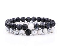 IBOWZ Bracelet en Cristal Bracelet Chakra,2Pc 7 Chakra Naturel Noir Marbre Perles Bracelet Blanc Turquoise Bracelet Élastique Bijoux Prier Yoga Énergie Reiki Charme Cadeau pour Couple