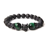 IBOWZ Bracelet en Cristal Bracelets à Breloques pour Femme,8 mm Vert Oeil de Tigre Pierre Bracelets Couronne Noire tête de Loup Naturel Lave énergie Pierres précieuses Bracelet Yoga Cristal équili