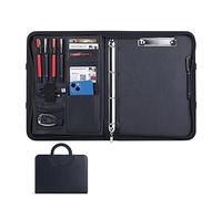 IBOWZ Porte Documents A4 Conférencier Dossier de conférence A4 en Cuir Portefeuille Dossier zippé 4 Anneaux classeur Voyage d'affaires Portefeuille Dossier Carte Porte-Stylo pour Le Travail de Bureau