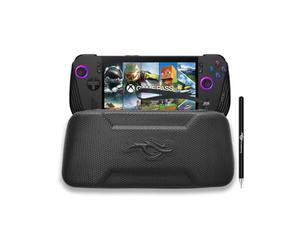 Ibroz Gaming Housse Rigide ROG Ally X Noir + Stylet - Étui EVA Antichoc Aspect Carbone - Rangement Chargeur et 5 Cartes SD - Stand intégré - Compatible ASUS ROG Ally X