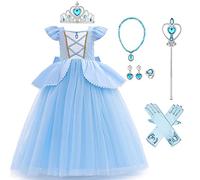 IBTOM CASTLE Cendrillon Déguisement Filles - Enfants Cendrillon Robe Cinderella Princesse Costume Carnaval Cosplay Halloween Partie Noël Soirée Cérémonie Fête d'anniversaire Dress Up Bleu 7 3-4 Ans