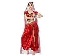 IBTOM CASTLE Costume de la Princesse Jasmine pour Femmes- Déguisement de la Princesse Jasmine Aladdin Costume Adulte Belly Dancewear pour Anniversaire Noël Halloween Carnaval Cosplay Rouge L