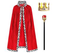 IBTOM CASTLE Costume Ensemble De Roi Pour Enfants Robe Pour Hommes d'Adultes Déguisement Cape Rouge Jeu De Rôle Et Halloween Performance Sur Scène Noël Carnaval Rouge 3pcs 10-12 ans