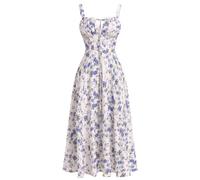 IBTOM Castle Femme Robe Floral Imprimé de Plage Bretelles Spaghetti Fendue d'Été Boho Casual Corset Photographie Vacance Abricot-Bleu-Floral XL