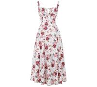 IBTOM CASTLE Femme Robe Floral Imprimé Robe de Plage Bretelles Spaghetti Robe Fendue Robe d'Eté Boho Robe de Casual Corset Photographie Vacance Blanc-Grande-Rose S