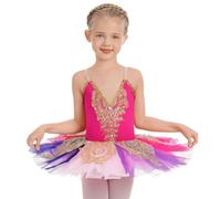 IBTOM CASTLE Fille sans Manches Robe Ballet Brodée de Plumes Justaucorps Gymnastique Patinage Ballet Tutu Costume de Danse Enfant Ballerina Rose Rouge 2 7-8 Ans