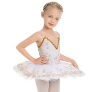 IBTOM CASTLE Fille sans Manches Robe Ballet Brodée de Plumes Justaucorps Gymnastique Patinage Ballet Tutu Costume de Danse Enfant Ballerina Blanc1 7-8 Ans